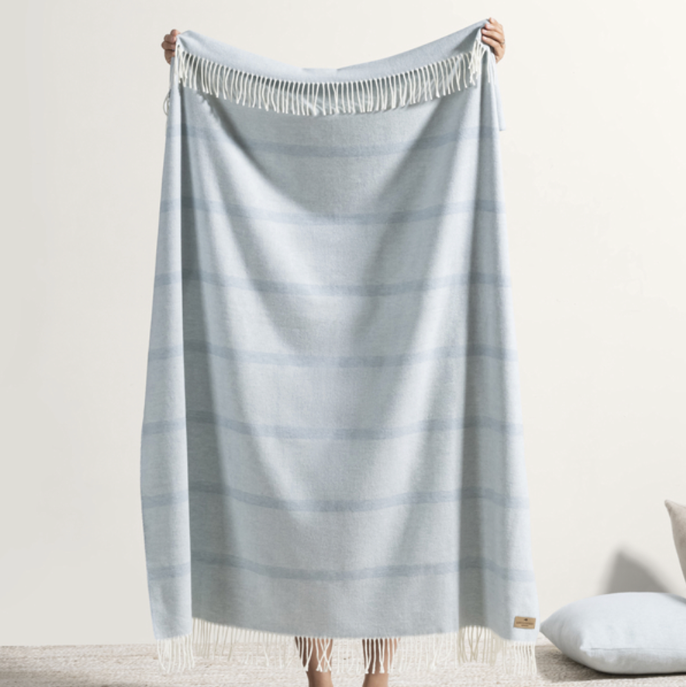 Crystal Blue Montauk Stripe Herringbone Throw