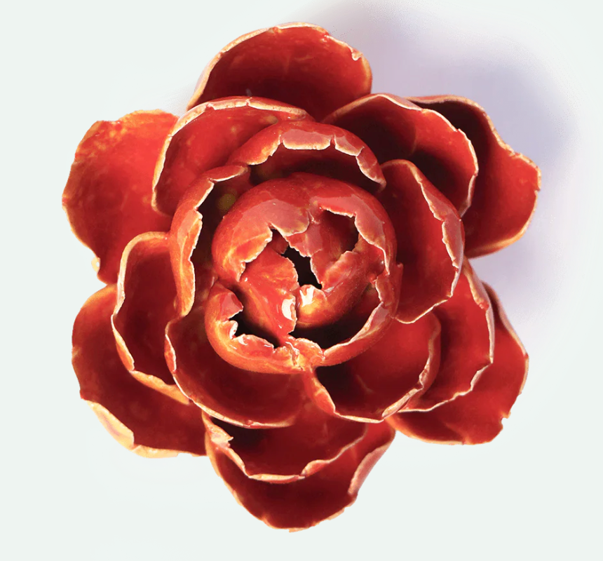 Orange Yellow Gay Paree Peony Ceramic Flower