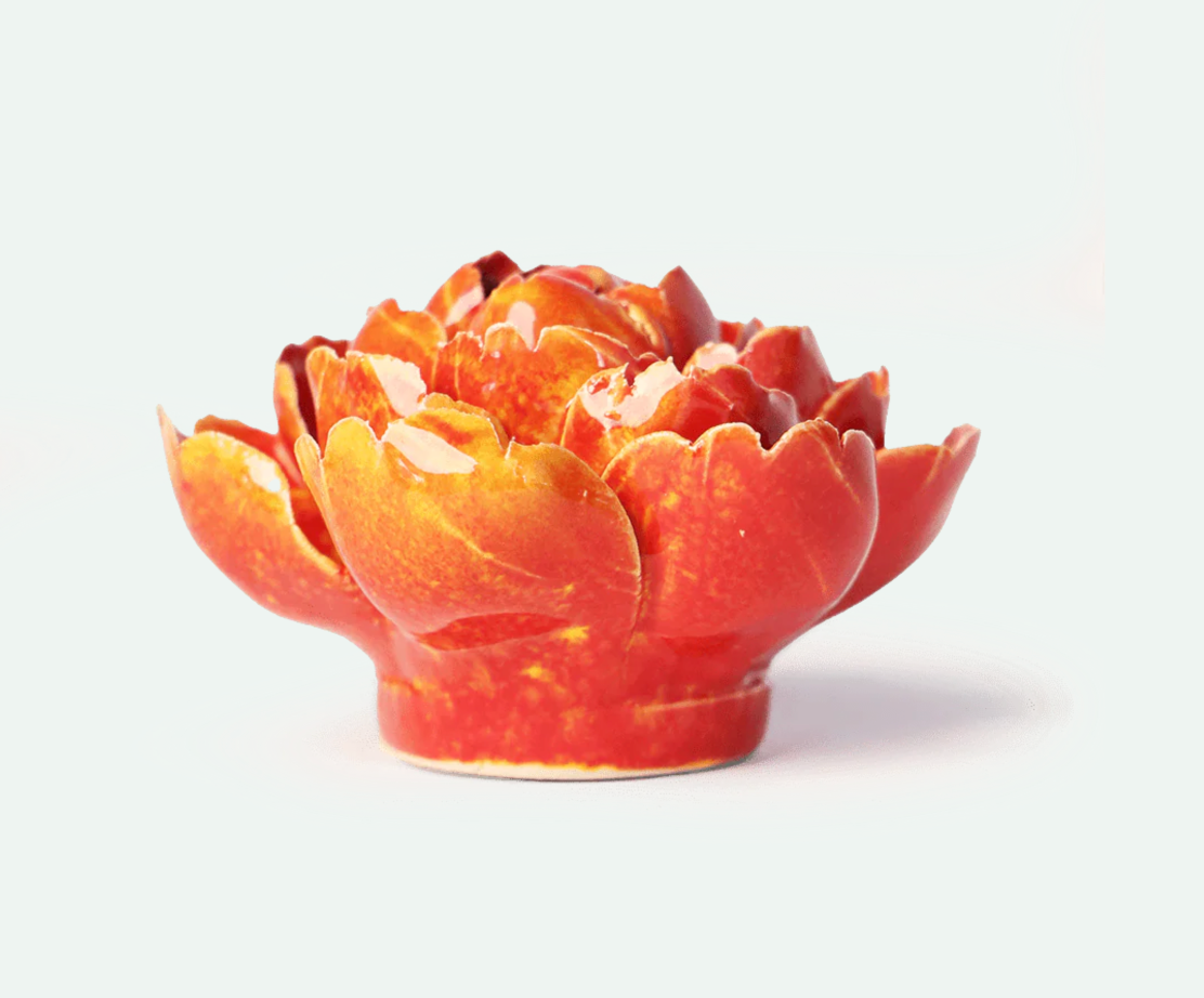 Orange Yellow Gay Paree Peony Ceramic Flower