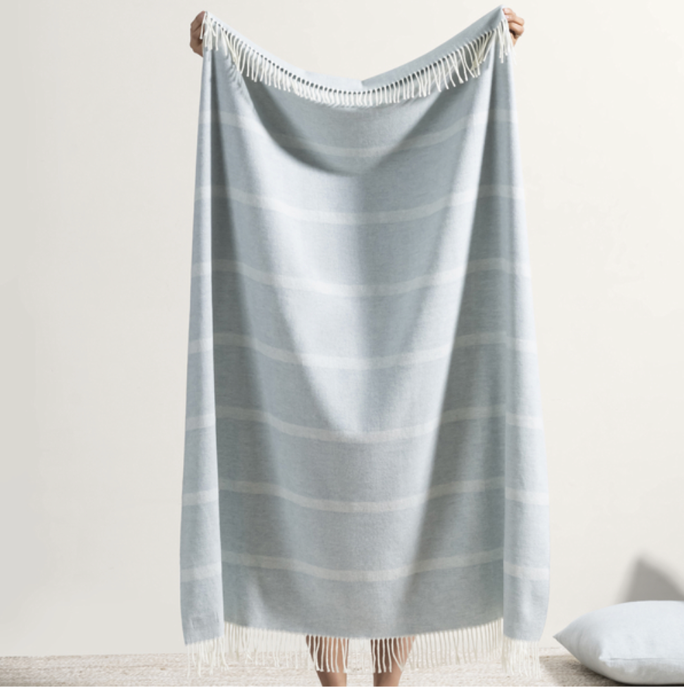 Crystal Blue Montauk Stripe Herringbone Throw