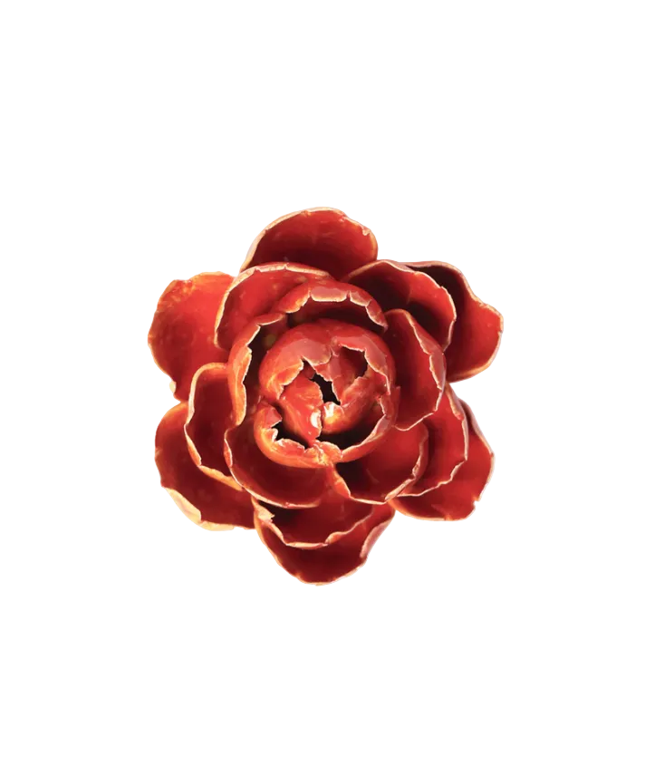 Orange Yellow Gay Paree Peony Ceramic Flower