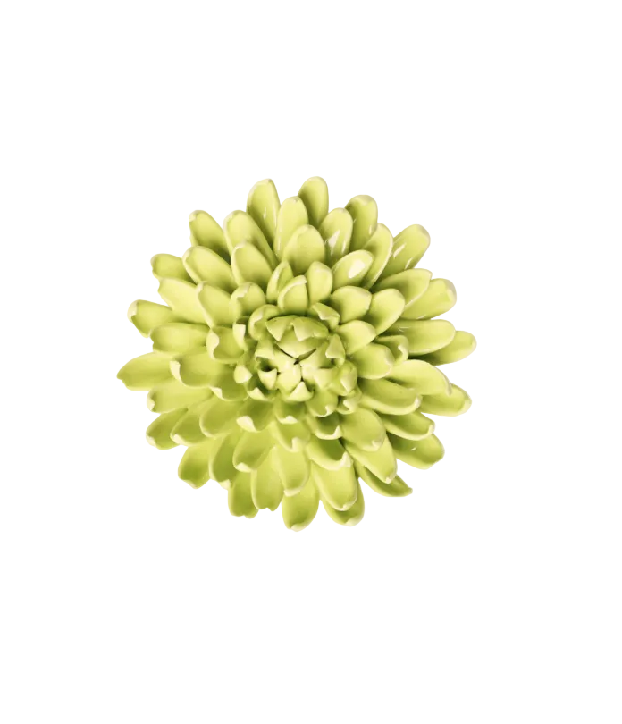 Yellow Green Pompom Mum Ceramic Flower