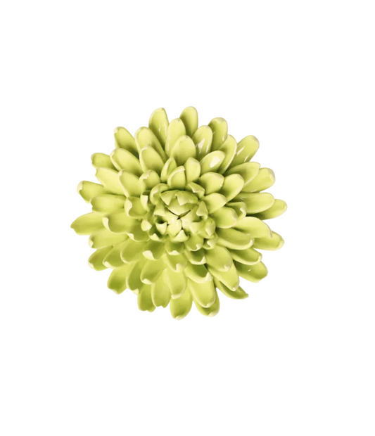 Yellow Green Pompom Mum Ceramic Flower