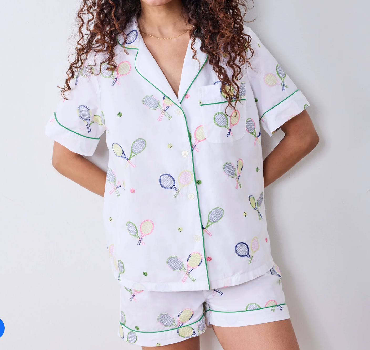 Embroidered Tennis Club Short Pajama Set