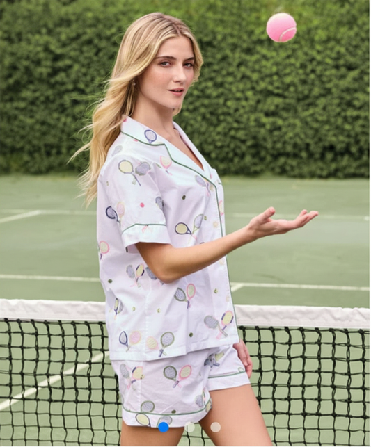 Embroidered Tennis Club Short Pajama Set